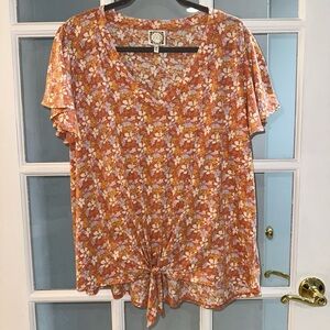 Truself Womens Plus size 3X Short Sleeve Top Blouse Tie Front Built In Bra Pads